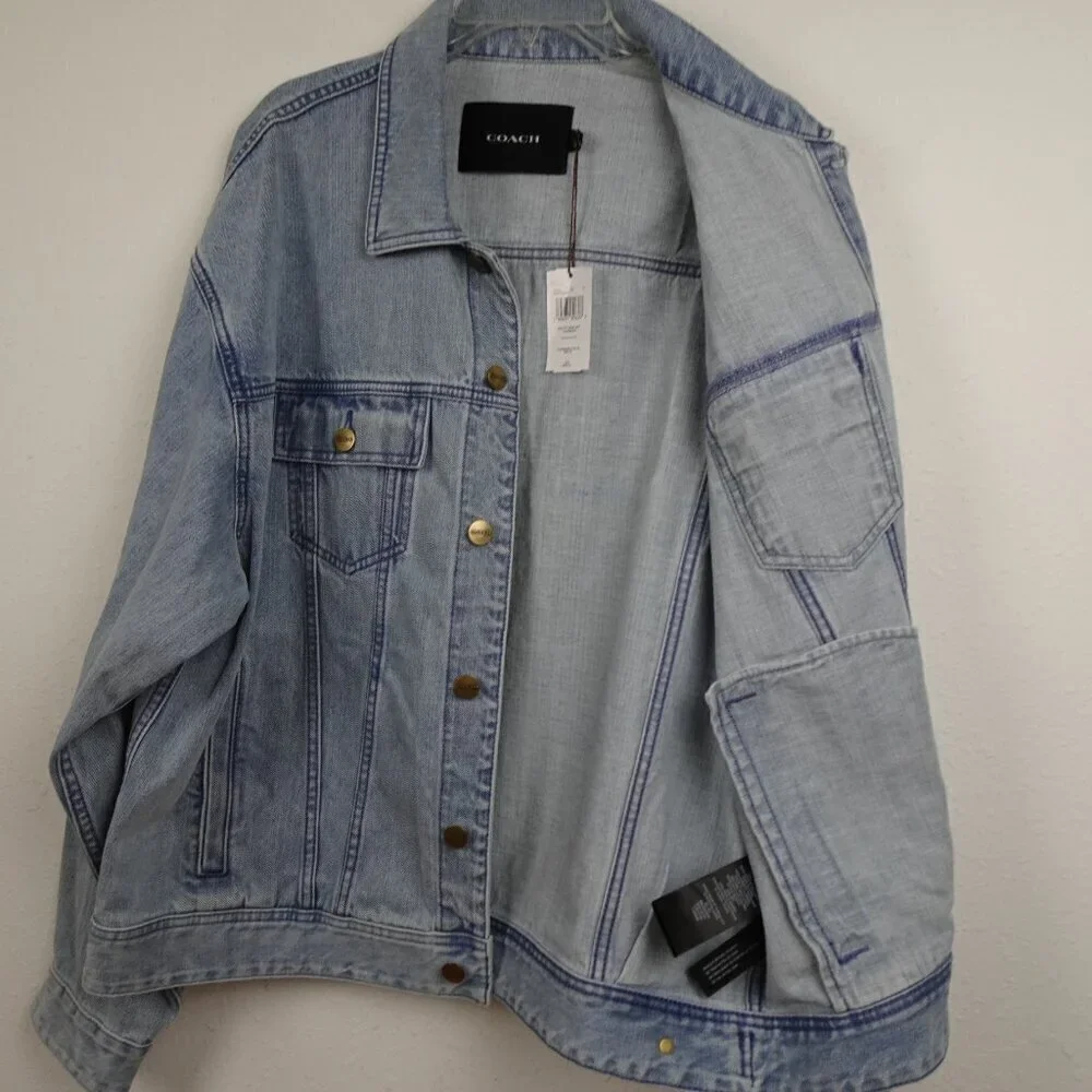 Coach Jean Jacket Men's Size XL Blue Novelty Denim Jacket Cotton Big Logo